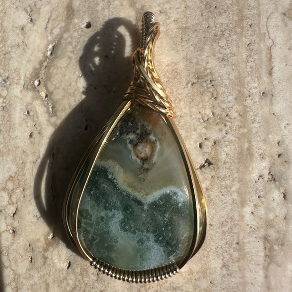 Tarnish Resistant Gold Grounding Copper Moss Agate Necklace Pendant - Picture 4 of 9